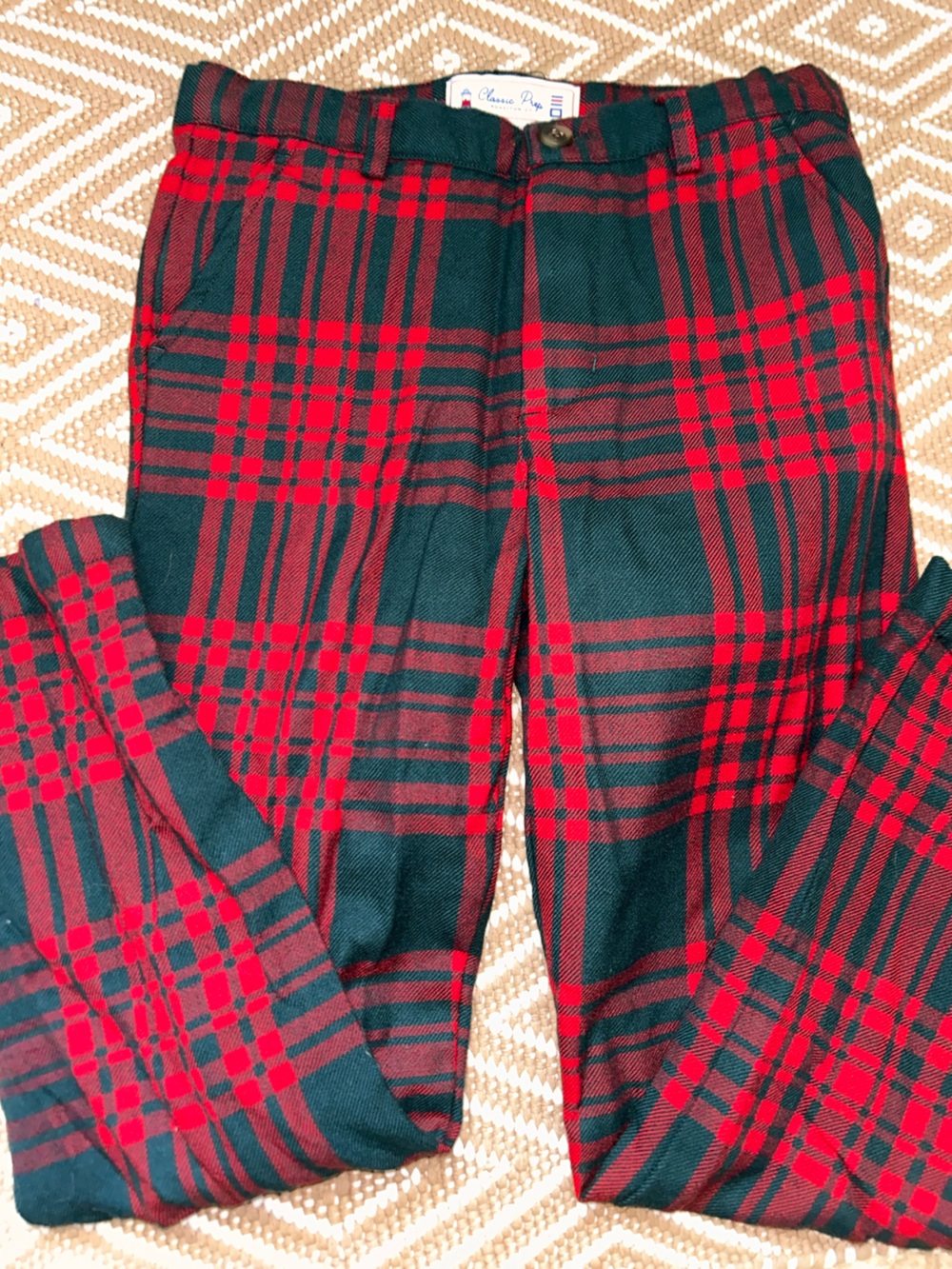 Classic Prep Red and Dark Green Plaid Midi Pants